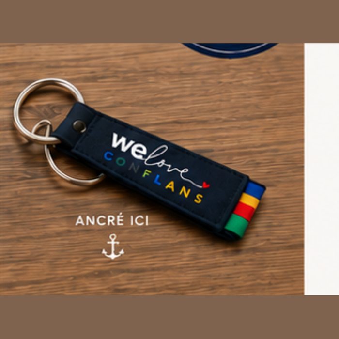 Porte-clés Ancré ici — bleu marine