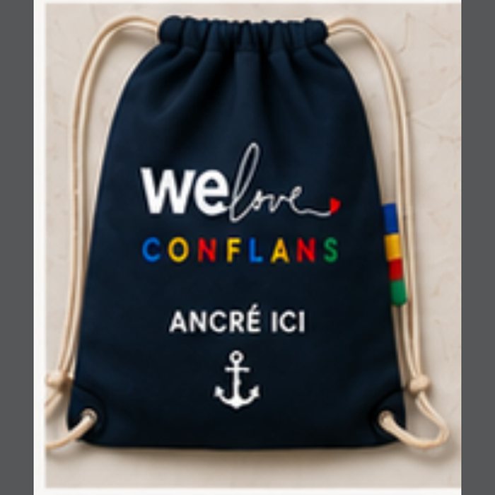 Sac à cordon Ancré ici — bleu marine
