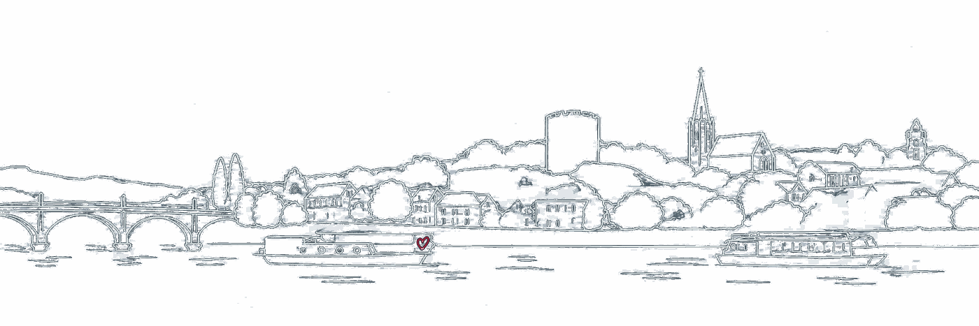 Conflans-Sainte-Honorine vue depuis la Seine, dessinée au trait