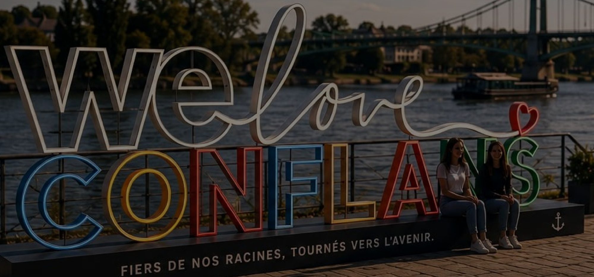 Le totem WeLove Conflans sur les quais de Seine